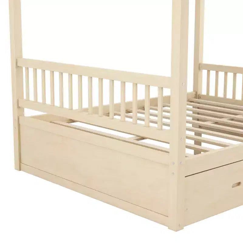 Lit à baldaquin en bois avec tiroirs de rangement