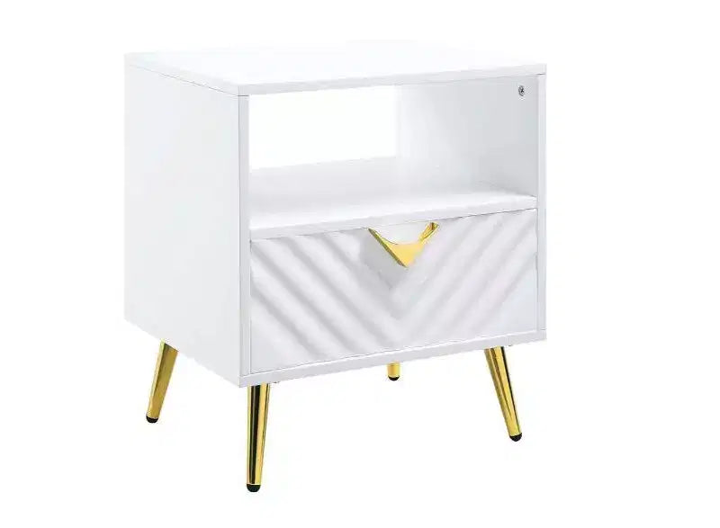 HomeRoots 22 White Manufactured Wood And Metal Rectangular End Table With Drawer And Shelf