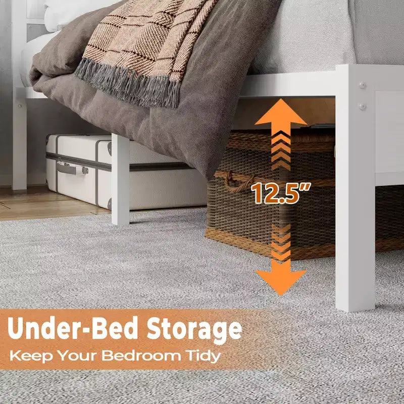 Cadre de lit double moderne blanc avec station de recharge, lumières LED et tête de lit de rangement