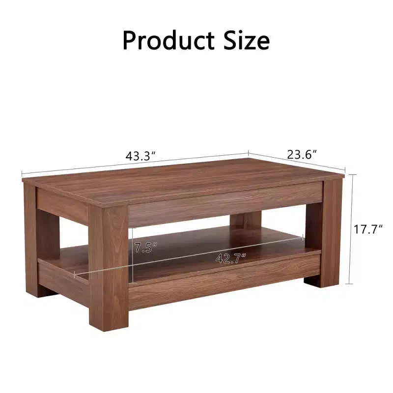 Table Basse Rectangulaire Moderne en Bois, Table Centrale Industrielle à 2 Niveaux, Noyer
