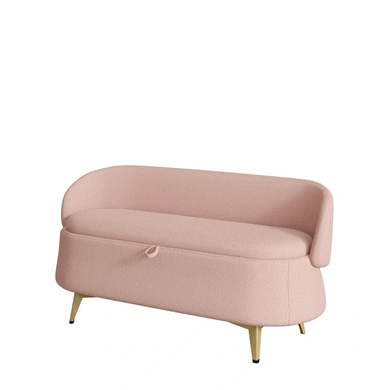 Teddy Fabric Storage Bench with Metal Legs, Multi-Functional Rectangular Storage Sofa Stool