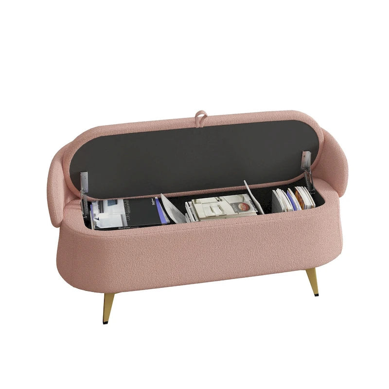 Teddy Fabric Storage Bench with Metal Legs, Multi-Functional Rectangular Storage Sofa Stool