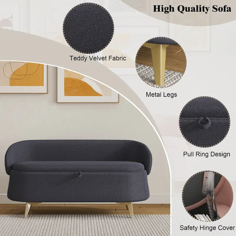 Teddy Fabric Storage Bench with Metal Legs, Multi-Functional Rectangular Storage Sofa Stool