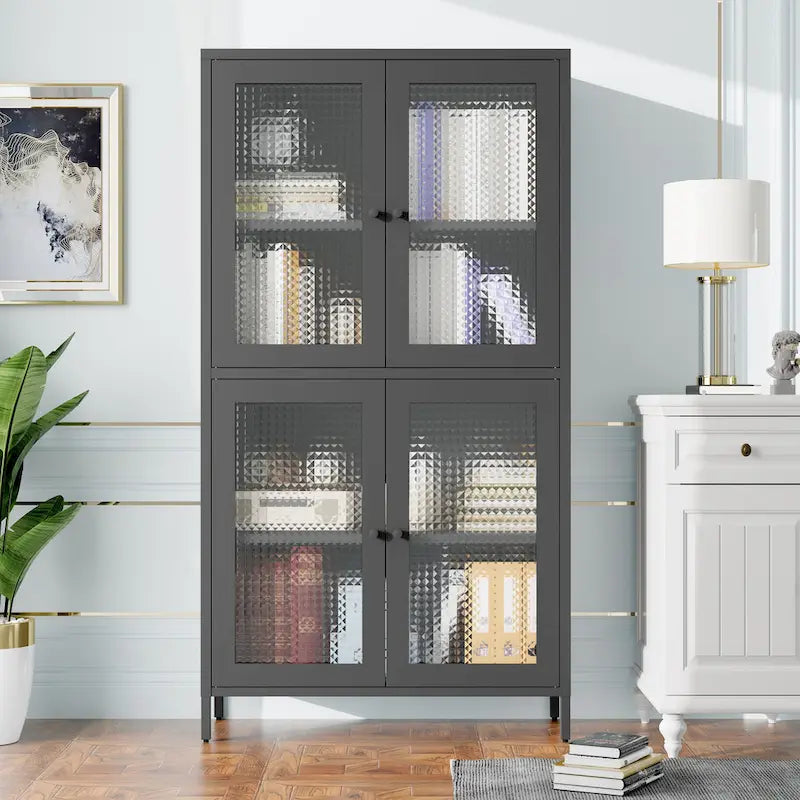 Classic Metal Storage Cabinet Display Cabinet with 4 Glass Doors 4 Shelves Cabinet Bookcase Side Cabinet