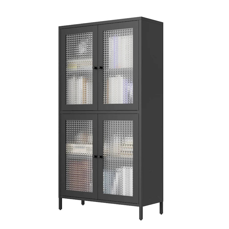 Classic Metal Storage Cabinet Display Cabinet with 4 Glass Doors 4 Shelves Cabinet Bookcase Side Cabinet