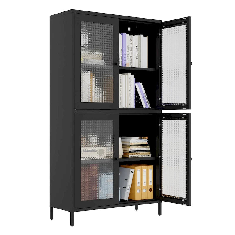 Classic Metal Storage Cabinet Display Cabinet with 4 Glass Doors 4 Shelves Cabinet Bookcase Side Cabinet