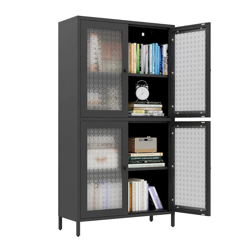 Classic Metal Storage Cabinet Display Cabinet with 4 Glass Doors 4 Shelves Cabinet Bookcase Side Cabinet
