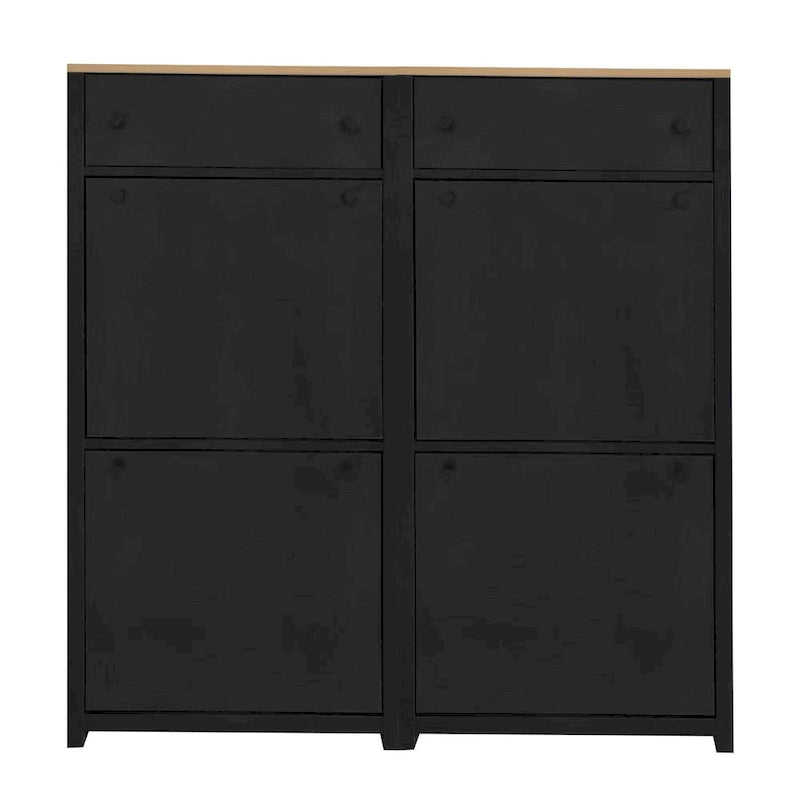 Slim Tipping Bucket Shoe Cabinet Set with 4 Flip Drawers, Wood Grain Pattern Top Shoe Storage Solution with Adjustable Panel