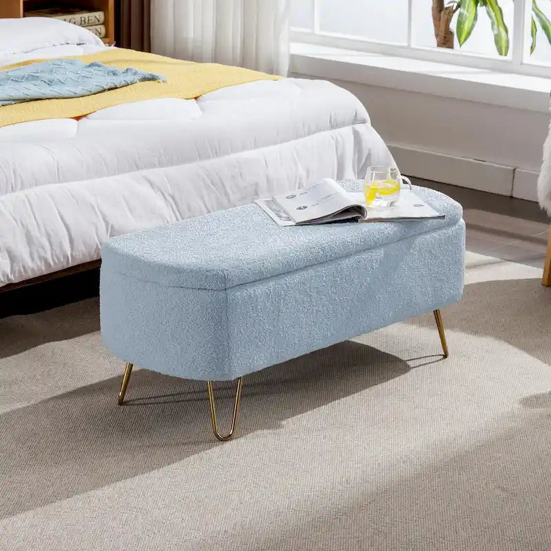 Oval Storage Ottoman Bench with Gold Legs by GDFStudio - 39.37L x15.75W x 15.50H