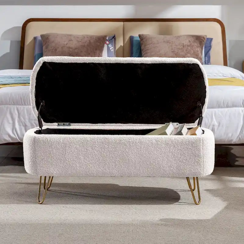Oval Storage Ottoman Bench with Gold Legs by GDFStudio - 39.37L x15.75W x 15.50H