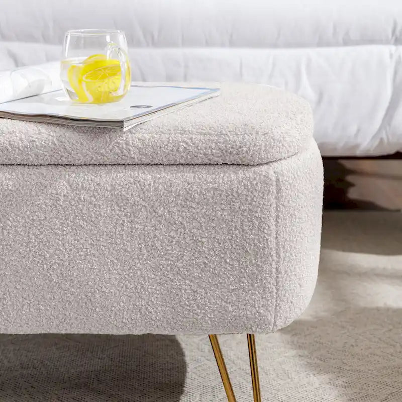 Oval Storage Ottoman Bench with Gold Legs by GDFStudio - 39.37L x15.75W x 15.50H