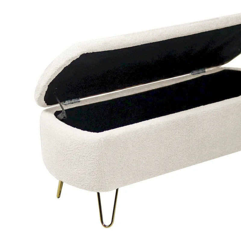 Oval Storage Ottoman Bench with Gold Legs by GDFStudio - 39.37L x15.75W x 15.50H