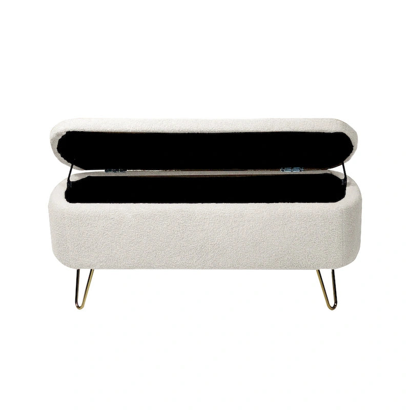 Oval Storage Ottoman Bench with Gold Legs by GDFStudio - 39.37L x15.75W x 15.50H