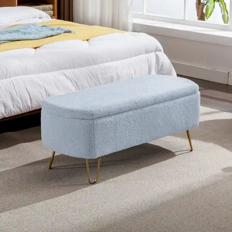 Oval Storage Ottoman Bench with Gold Legs by GDFStudio - 39.37L x15.75W x 15.50H