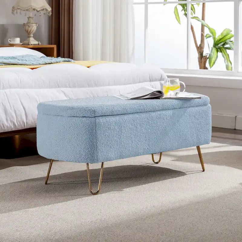 Oval Storage Ottoman Bench with Gold Legs by GDFStudio - 39.37L x15.75W x 15.50H