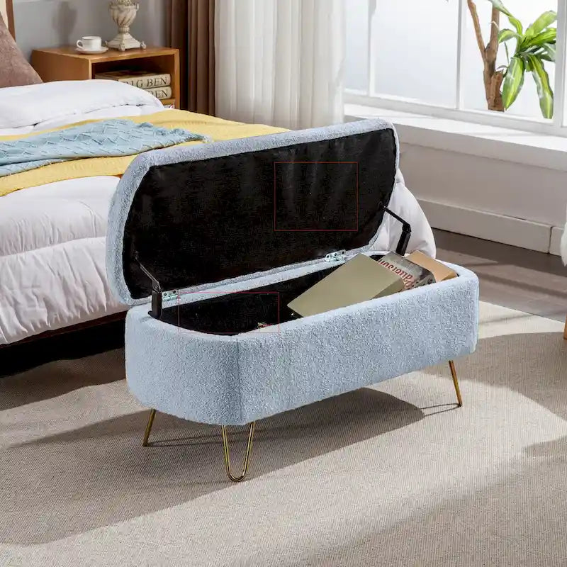 Oval Storage Ottoman Bench with Gold Legs by GDFStudio - 39.37L x15.75W x 15.50H