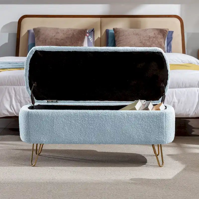Oval Storage Ottoman Bench with Gold Legs by GDFStudio - 39.37L x15.75W x 15.50H