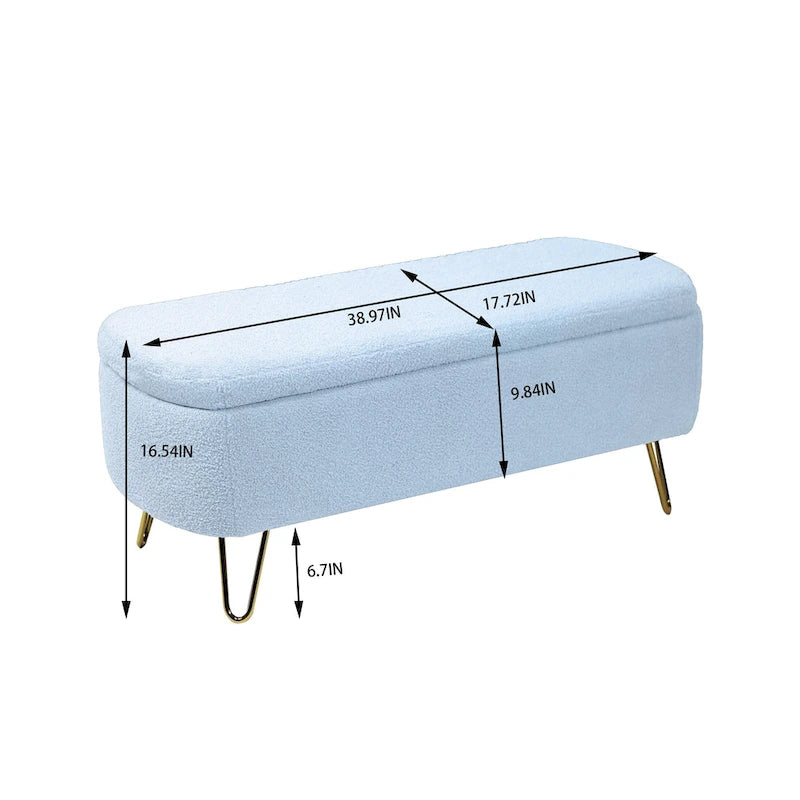 Oval Storage Ottoman Bench with Gold Legs by GDFStudio - 39.37L x15.75W x 15.50H