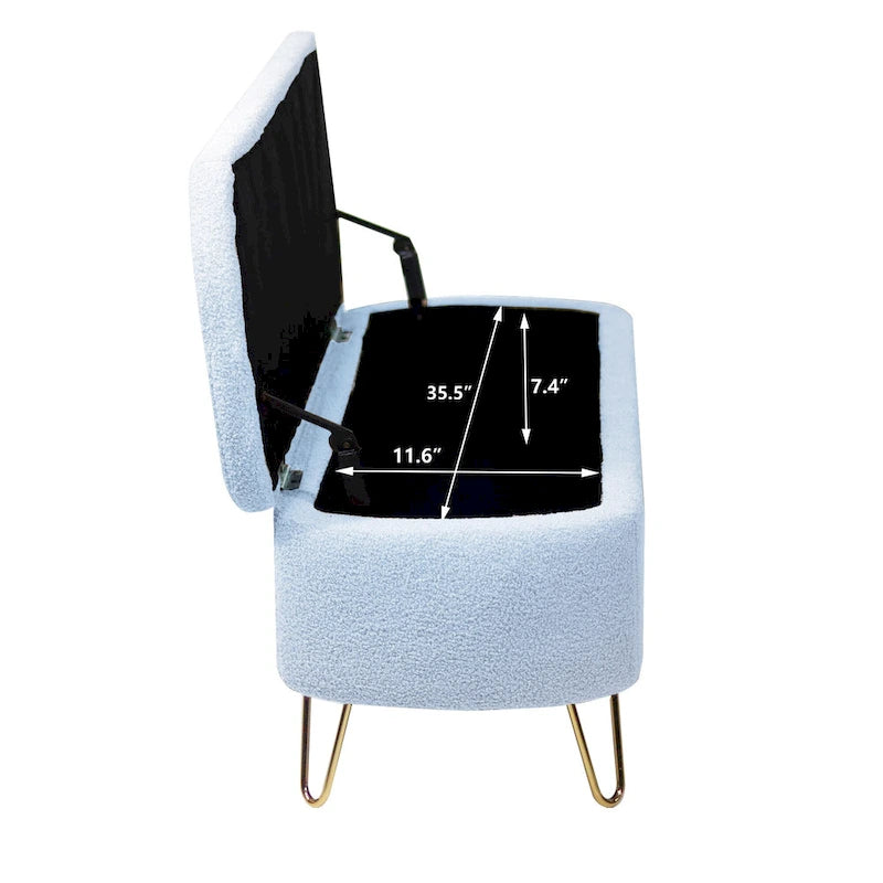 Oval Storage Ottoman Bench with Gold Legs by GDFStudio - 39.37L x15.75W x 15.50H