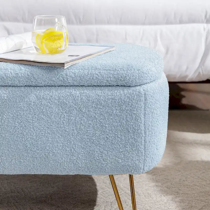 Oval Storage Ottoman Bench with Gold Legs by GDFStudio - 39.37L x15.75W x 15.50H