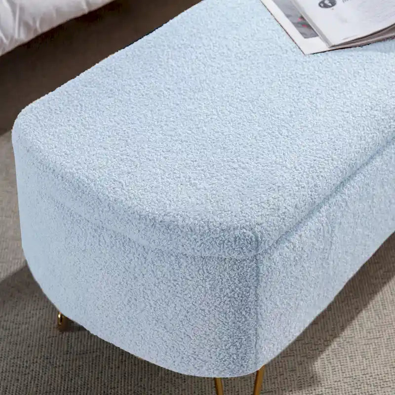 Oval Storage Ottoman Bench with Gold Legs by GDFStudio - 39.37L x15.75W x 15.50H