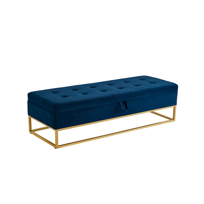 GDFStudio - Charlotte Velvet Tufted Storage Bench with Metal Base