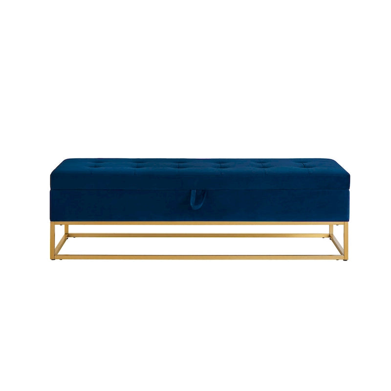 GDFStudio - Charlotte Velvet Tufted Storage Bench with Metal Base