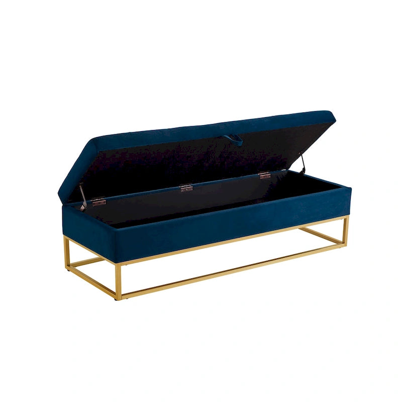 GDFStudio - Charlotte Velvet Tufted Storage Bench with Metal Base