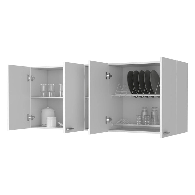 HomeRoots 59 White Wood Wall Mounted Accent Cabinet With Four Doors