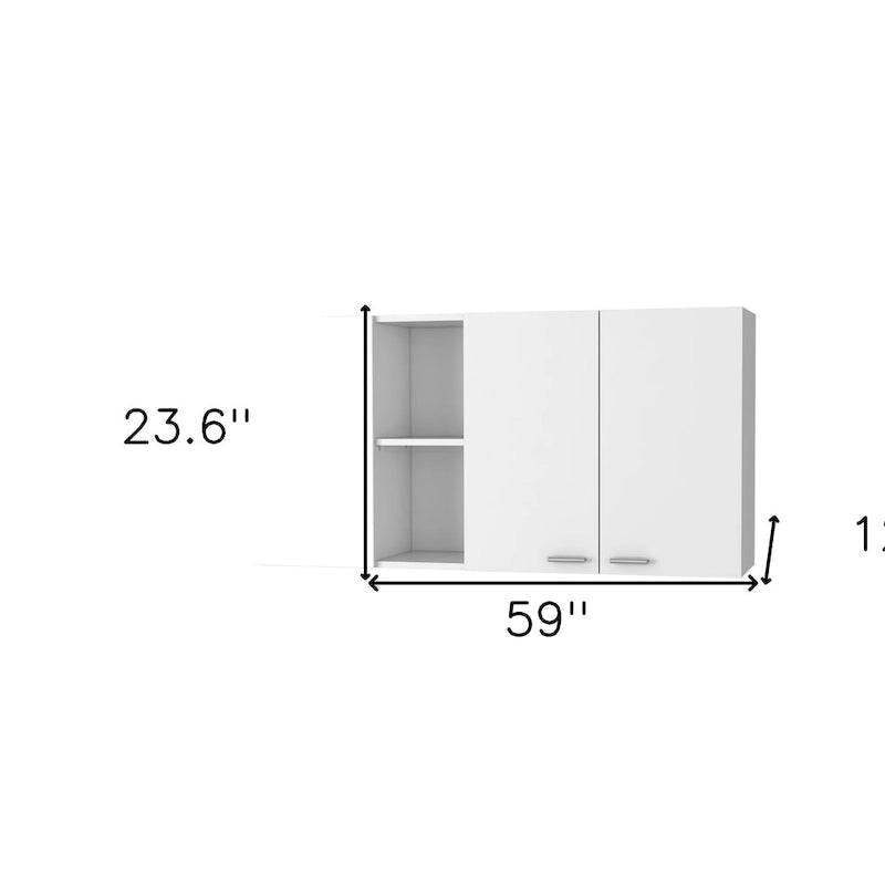 HomeRoots 59 White Wood Wall Mounted Accent Cabinet With Four Doors