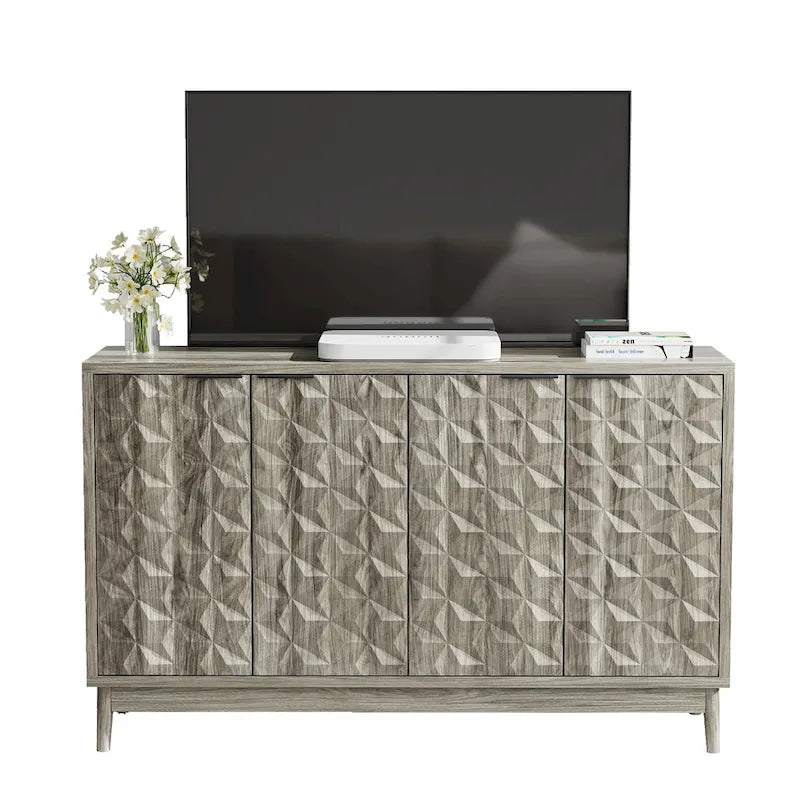 Modern Style Buffet Cabinet,Sideboard Buffet Cabinet With Storage,Storage Cabinet with 4 Diamond-shaped relief Doors