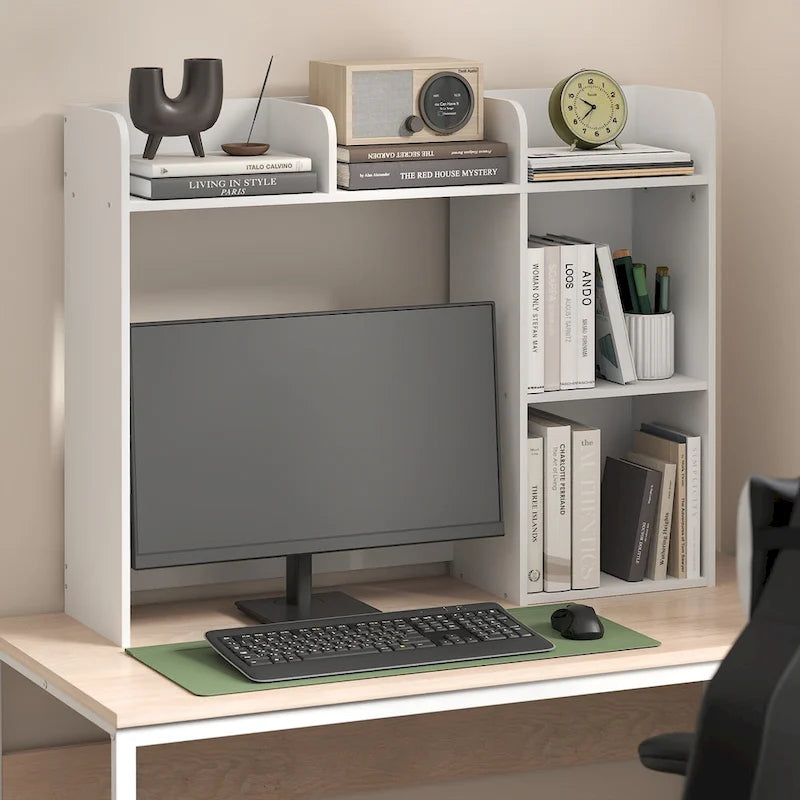Furinno Classic Desktop Bookshelf Storage Hutch, Desk Organizer with 5 Shelves, White