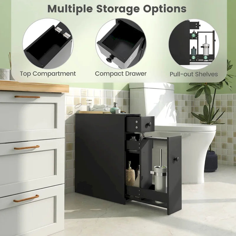 Costway Bathroom Floor Cabinet Toilet Narrow Storage Organizer with - See Details