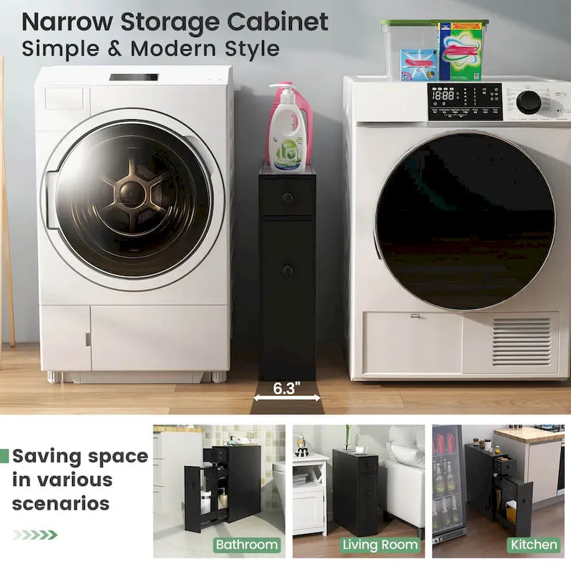 Costway Bathroom Floor Cabinet Toilet Narrow Storage Organizer with - See Details