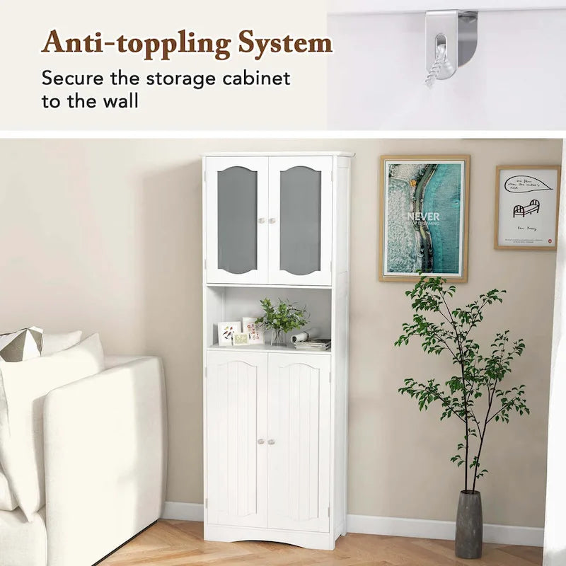 Costway 64.5 Tall Bathroom Cabinet with Tempered Glass Doors - See Details