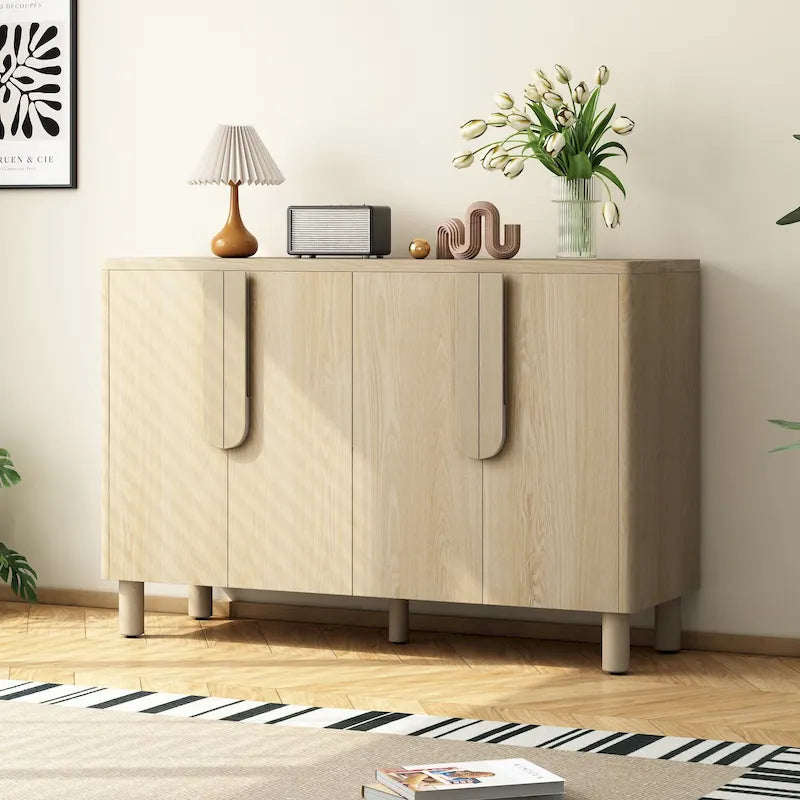 4-Door Buffet Cabinet with Storage, Wood Sideboard Cabinet with Unique Arc Handles and Adjustable Shelves for Dining Room