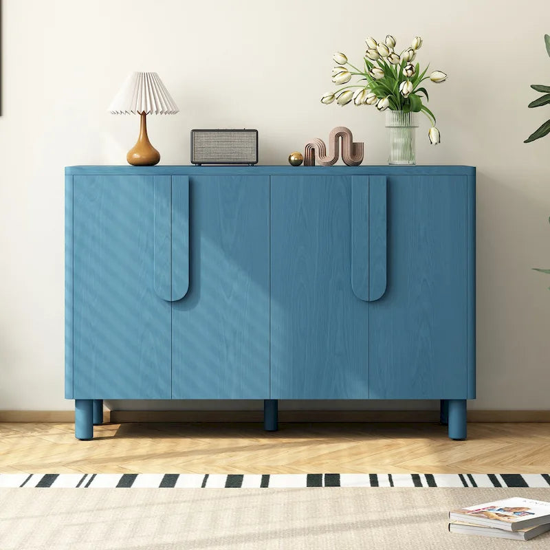 4-Door Buffet Cabinet with Storage, Wood Sideboard Cabinet with Unique Arc Handles and Adjustable Shelves for Dining Room