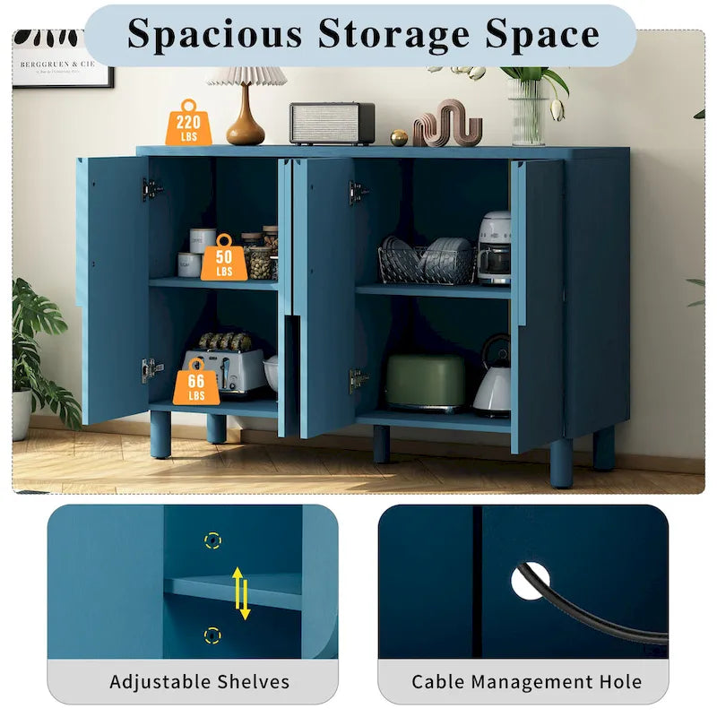 4-Door Buffet Cabinet with Storage, Wood Sideboard Cabinet with Unique Arc Handles and Adjustable Shelves for Dining Room