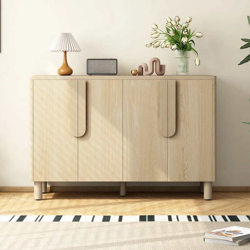 4-Door Buffet Cabinet with Storage, Wood Sideboard Cabinet with Unique Arc Handles and Adjustable Shelves for Dining Room