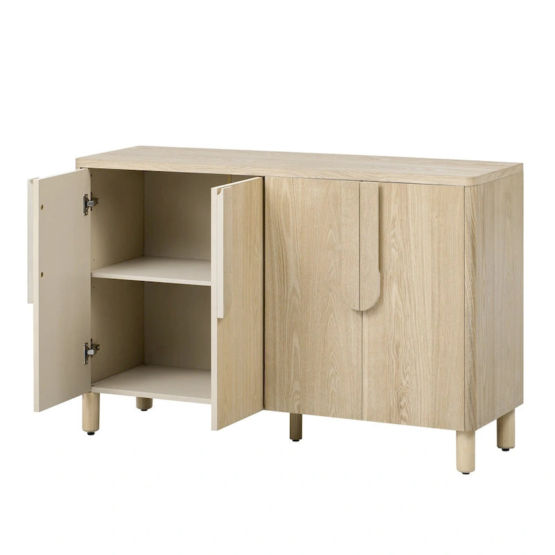 4-Door Buffet Cabinet with Storage, Wood Sideboard Cabinet with Unique Arc Handles and Adjustable Shelves for Dining Room