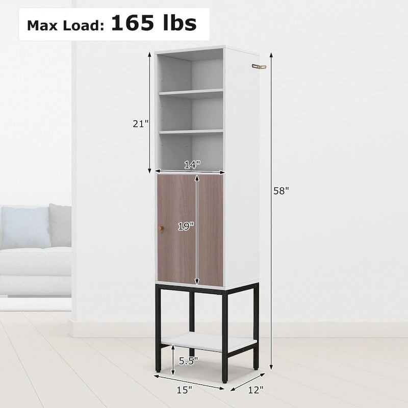 Costway 57 Bathroom Tall Cabinet with 1 Door and 4 Shelves - See Details