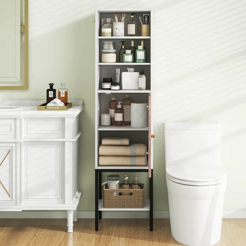 Costway 57 Bathroom Tall Cabinet with 1 Door and 4 Shelves - See Details
