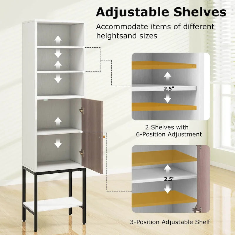 Costway 57 Bathroom Tall Cabinet with 1 Door and 4 Shelves - See Details