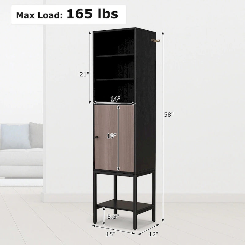 Costway 57 Bathroom Tall Cabinet with 1 Door and 4 Shelves - See Details