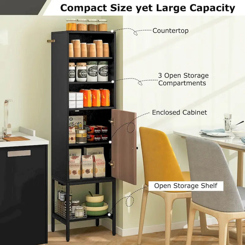 Costway 57 Bathroom Tall Cabinet with 1 Door and 4 Shelves - See Details