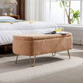 Modern Fuzzy Storage Bench, Upholstered Ottoman with Storage Space and Gold Legs, End of Bed Bench, Footrest Stool