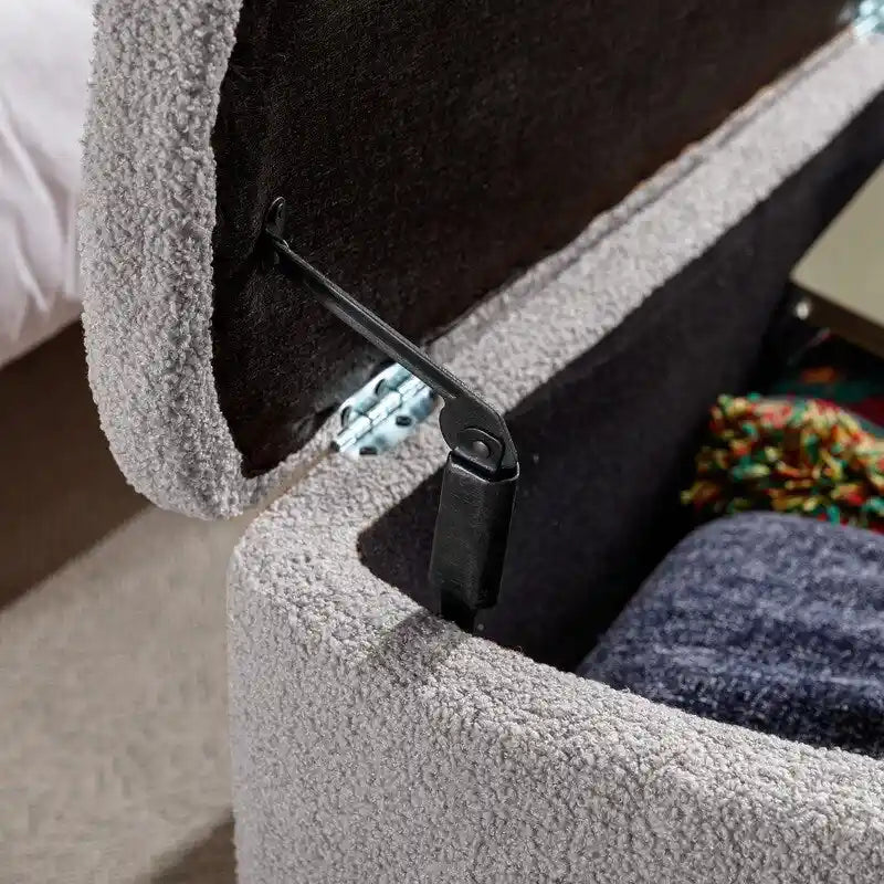 Modern Fuzzy Storage Bench, Upholstered Ottoman with Storage Space and Gold Legs, End of Bed Bench, Footrest Stool