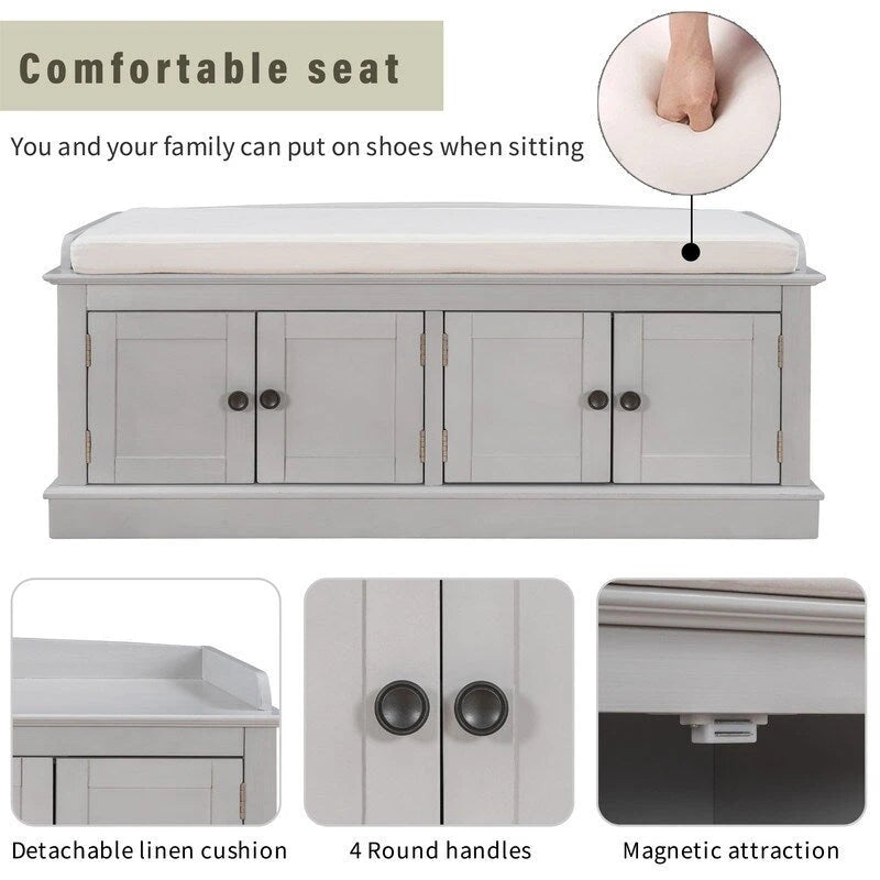 Entrance living room storage stool with removable mat and locker, 4 doors and adjustable shelves
