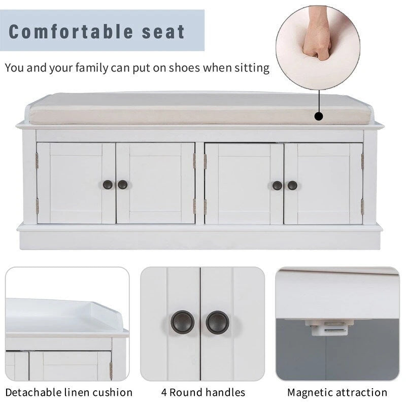 Entrance living room storage stool with removable mat and locker, 4 doors and adjustable shelves