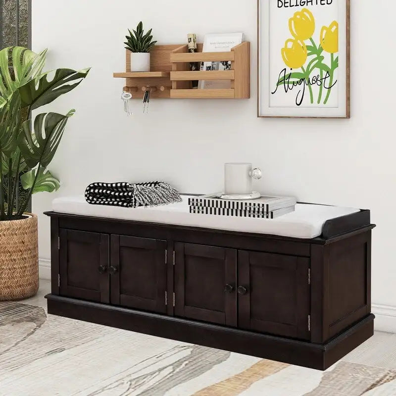 Entrance living room storage stool with removable mat and locker, 4 doors and adjustable shelves